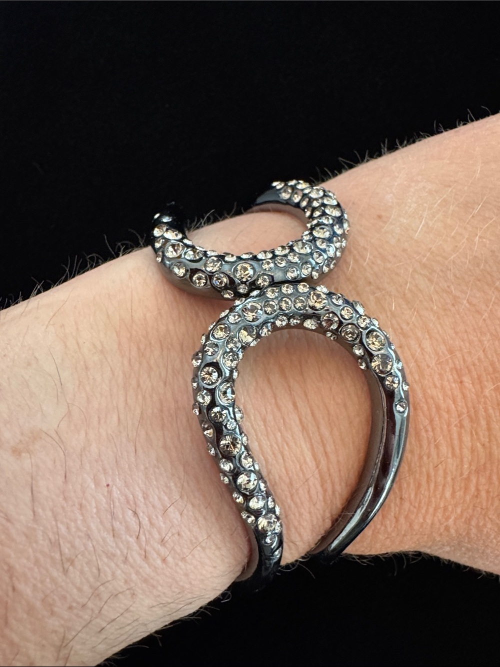 Alexis Bittar “Miss Havisham” Gunmetal & Rhinestone Hinged Cuff Bracelet